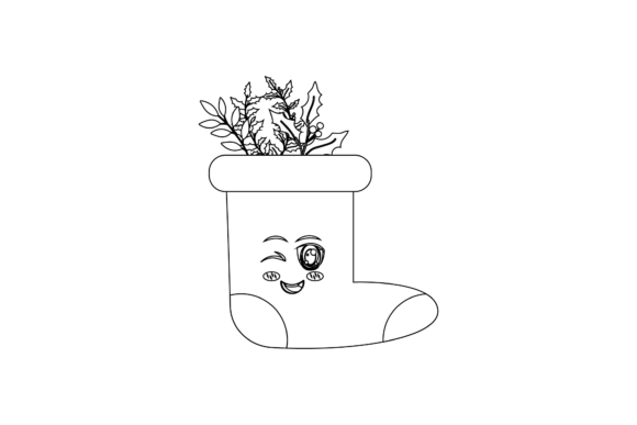 Christmas Sock Decor Floral Outline: Graphics & Illustrations for Seasonal Branding