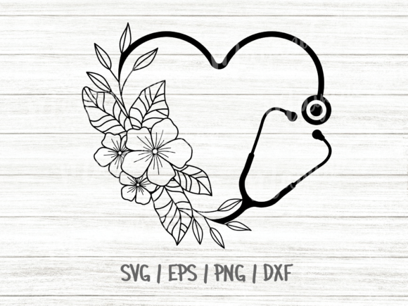 Floral Heart Stethoscope Svg for Graphics and Illustrations