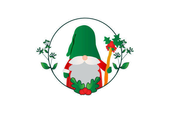 Gnome Character in Christmas Floral 03 Illustration