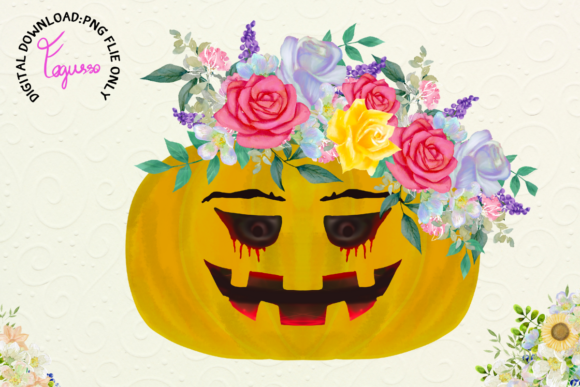 Pumpkin with Floral No.1: A Seasonal Illustrations & Graphics Asset